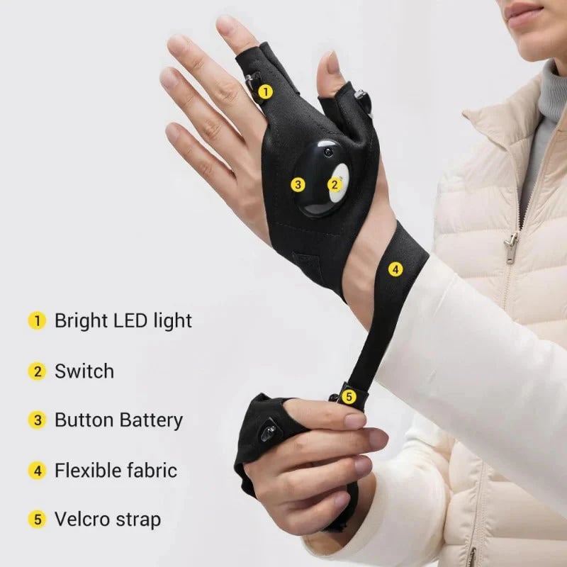 🔥Last Day 49% OFF - LED Flashlight Waterproof Gloves - Practical Durable Fingerless Gloves