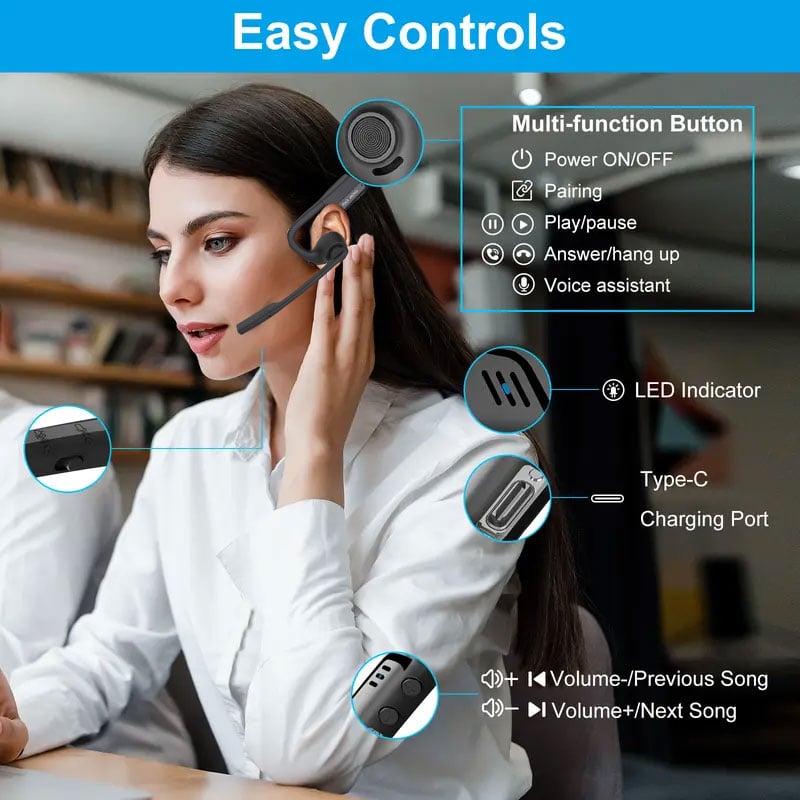 (🎁Last Day 49% OFF)🔥Open Air Conduction Wireless Bluetooth Translation Headset with Microphone