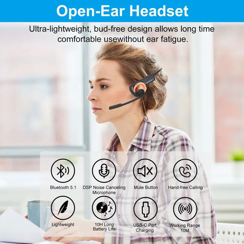 (🎁Last Day 49% OFF)🔥Open Air Conduction Wireless Bluetooth Translation Headset with Microphone