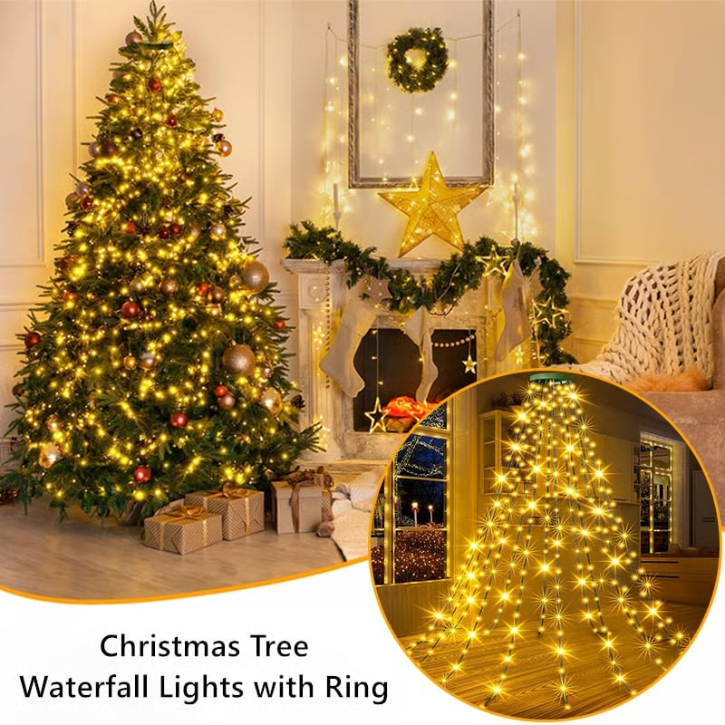 🎄Last Day 49% OFF - 🔥Christmas Tree Waterfall Lights with Ring